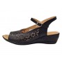 Sandale dama negre din piele naturala cu platforma joasa si perforatii florale Elviora CLP02N